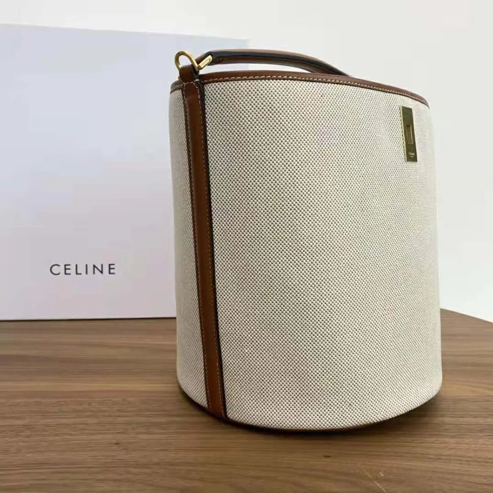 Celine Bucket 16 Bag in Textile and Calfskin for Women Celine Bucket 16 Bag in Textile and Calfskin for Women