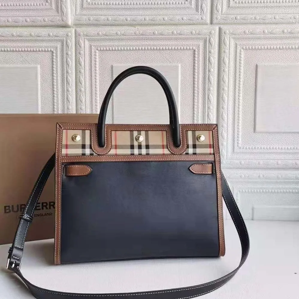 Burberry Mini Vintage Check Two-handle Title Bag for Women in Black Burberry Mini Vintage Check Two-handle Title Bag for Women in Black