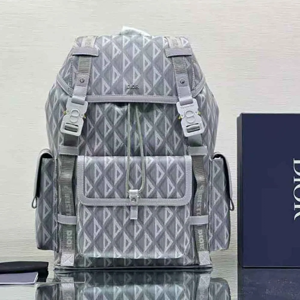 Dior Hit the Road Backpack Dior Gray CD Diamond Canvas for Men Dior Hit the Road Backpack Dior Gray CD Diamond Canvas for Men