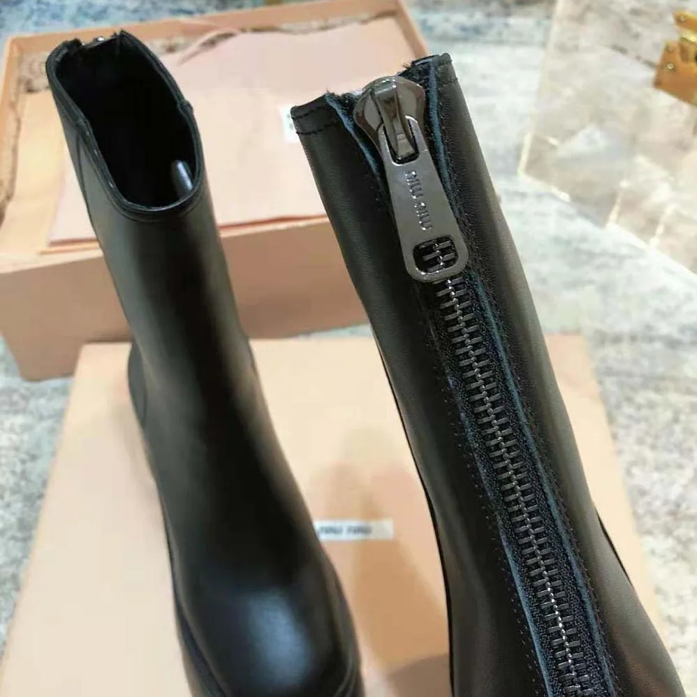 Miu Miu Leather Booties with EVA Sole with Logo for Women