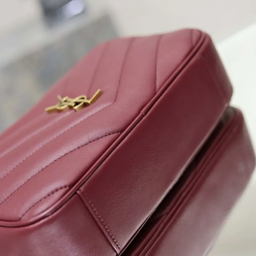 Saint Laurent YSL Loulou Camera Bag In Matelassé Lambskin for Women in Rouge Cabernet Saint Laurent YSL Loulou Camera Bag In Matelassé Lambskin for Women in Rouge Cabernet