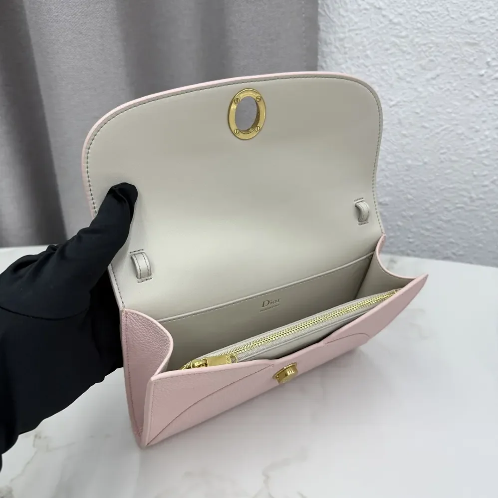 Dior Médaillon Envelope Pouch with Strap Rose Tendre and Gris Pietro Grained Calfskin for Women