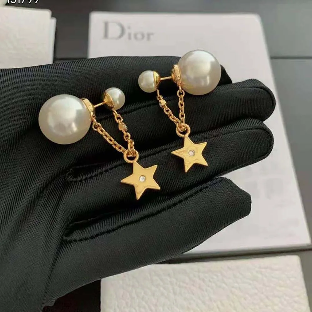 Dior Tribales Earrings Gold-Finish Metal with White Resin Pearls and White Crystals for Women Dior Tribales Earrings Gold-Finish Metal with White Resin Pearls and White Crystals for Women