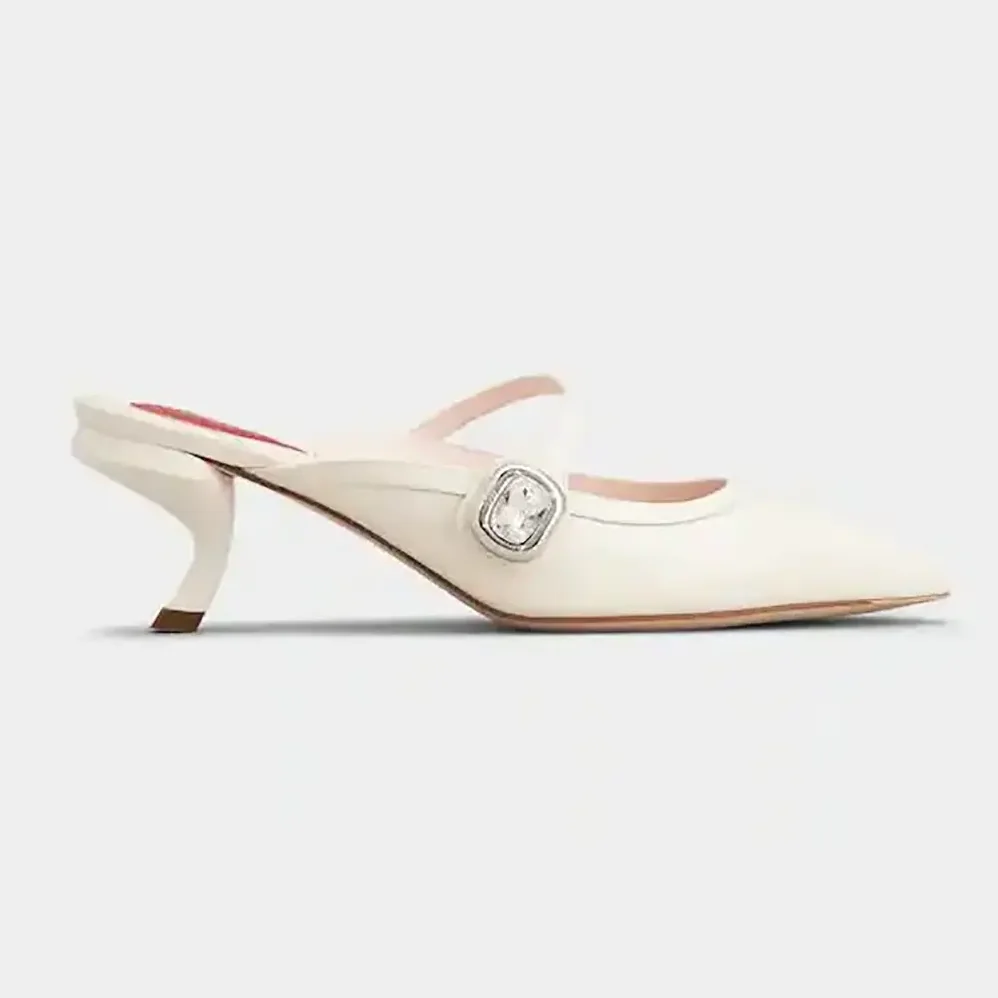 Roger Vivier Mary Jane Virgule Mules in Patent Leather for Women in White Roger Vivier Mary Jane Virgule Mules in Patent Leather for Women in White
