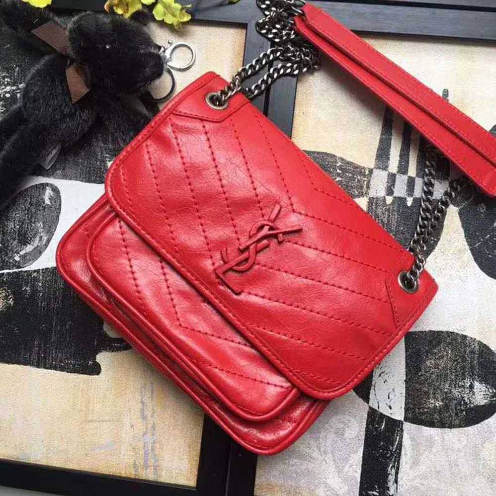 Saint Laurent YSL Niki Baby Crinkled Vintage Leather Bag for Women