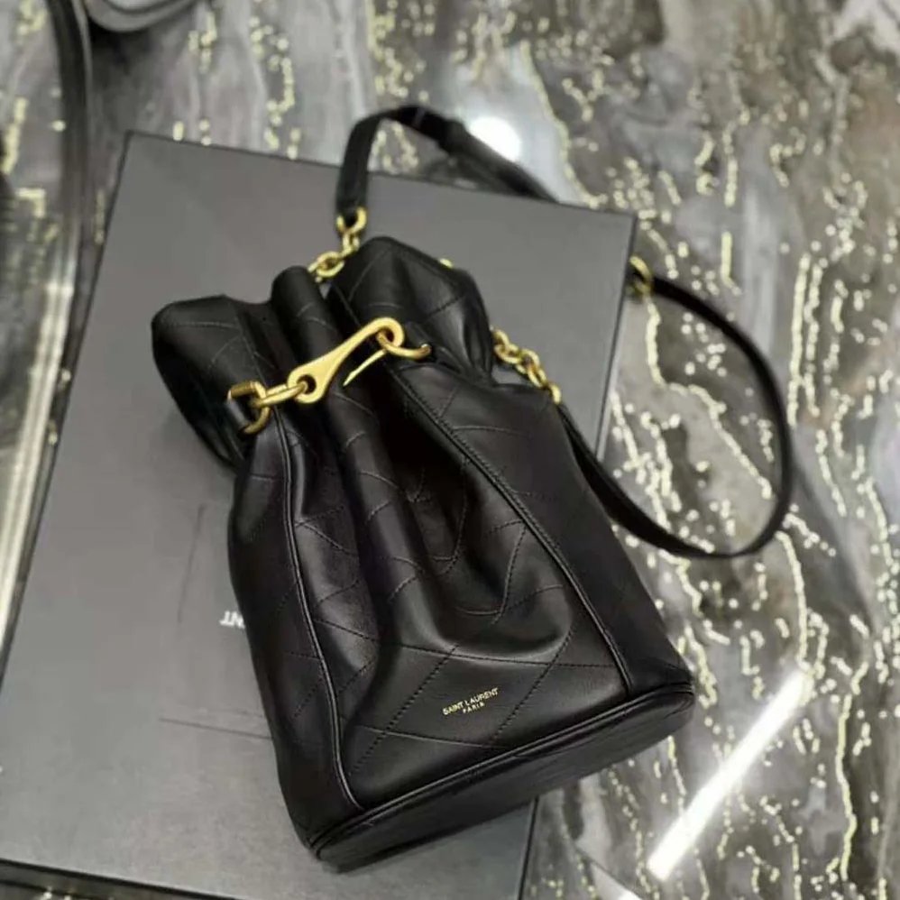 Saint Laurent YSL Le Maillon Hook Bucket Bag in Supple Leather for Women in Black Saint Laurent YSL Le Maillon Hook Bucket Bag in Supple Leather for Women in Black