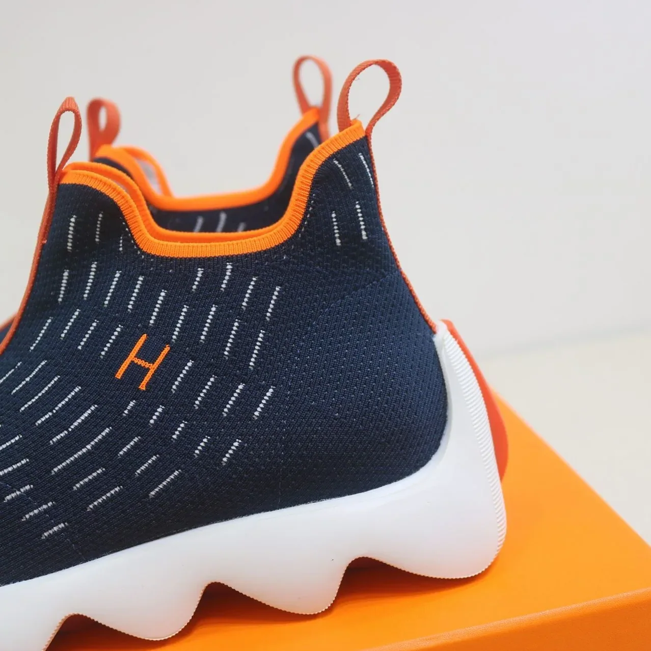 Hermes Eclair Sneakers Dark Blue in Orange Hermes Eclair Sneakers Dark Blue in Orange