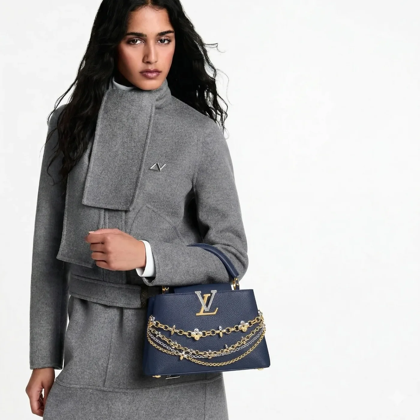 Louis Vuitton Capucines BB Top Handle Bag / Navy Blue Silver/ Gold Hardware Louis Vuitton Capucines BB Top Handle Bag / Navy Blue Silver/ Gold Hardware