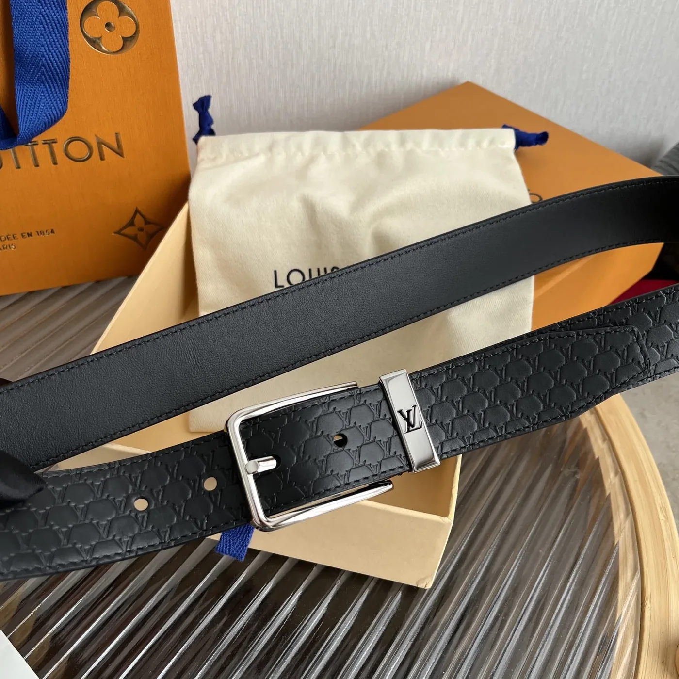Louis Vuitton Initiales Reversible Belt Black LV Blason Embossed Louis Vuitton Initiales Reversible Belt Black LV Blason Embossed