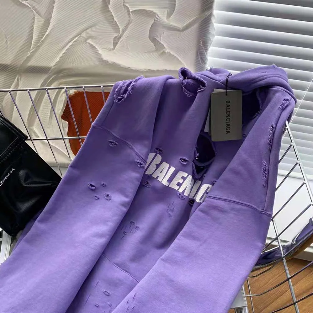 Balenciaga Caps Destroyed Hoodie in Purple for Women Balenciaga Caps Destroyed Hoodie in Purple for Women