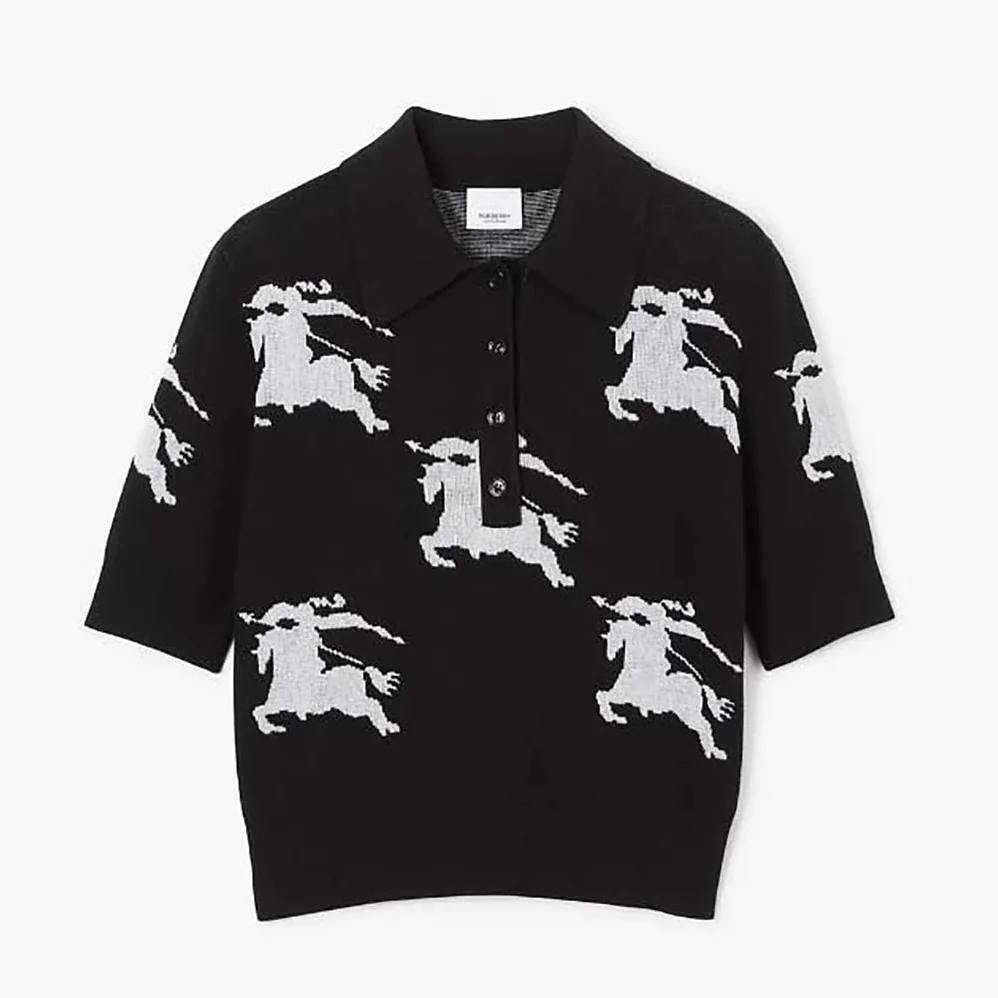 Burberry EKD Cotton Silk Polo Shirt for Women in Black Burberry EKD Cotton Silk Polo Shirt for Women in Black