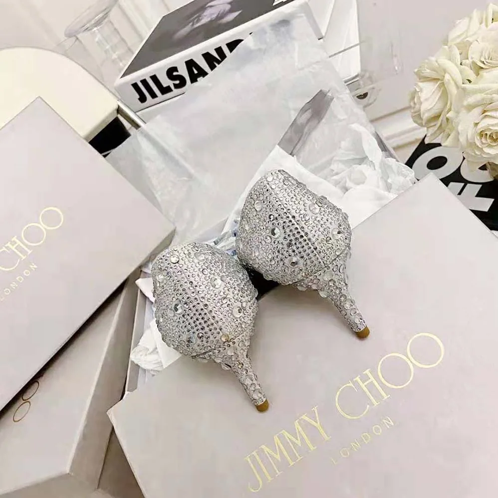 Jimmy Choo Attila Crystal Covered Pointy Toe Pumps in 50mm Heel Height for Women Jimmy Choo Attila Crystal Covered Pointy Toe Pumps in 50mm Heel Height for Women