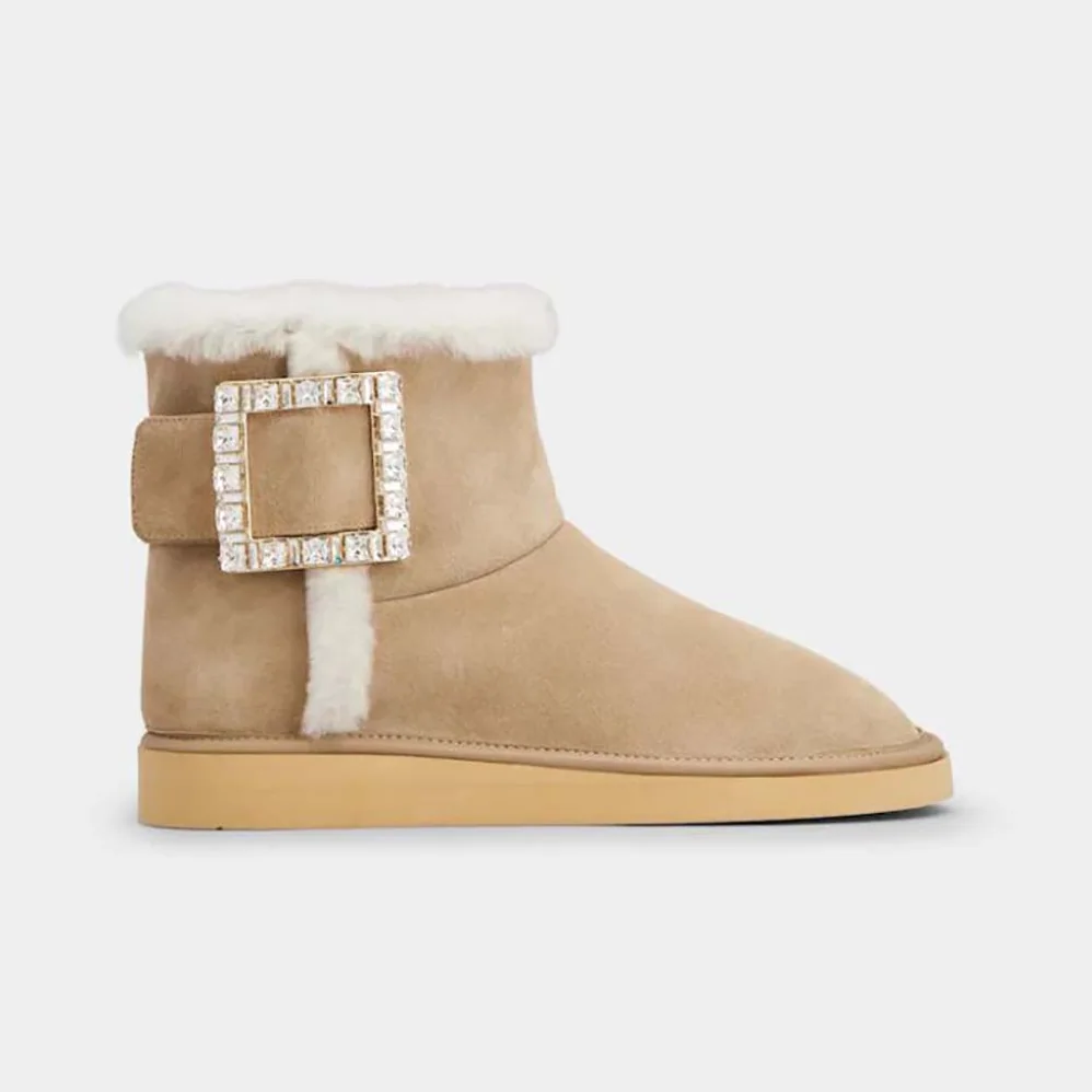 Roger Vivier Winter Viv' Strass Buckle Booties in Suede for Women Roger Vivier Winter Viv' Strass Buckle Booties in Suede for Women