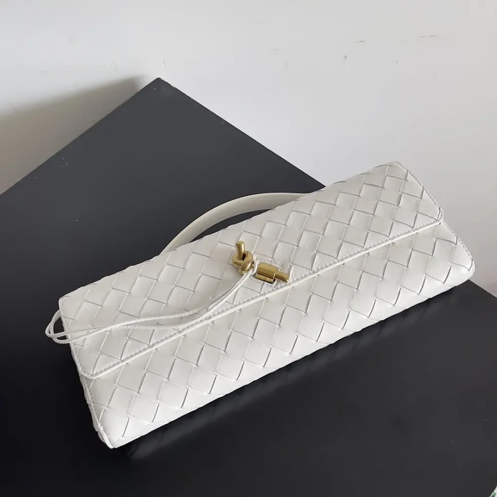 Bottega Veneta Long Clutch Andiamo With Handle for Women in White Bottega Veneta Long Clutch Andiamo With Handle for Women in White