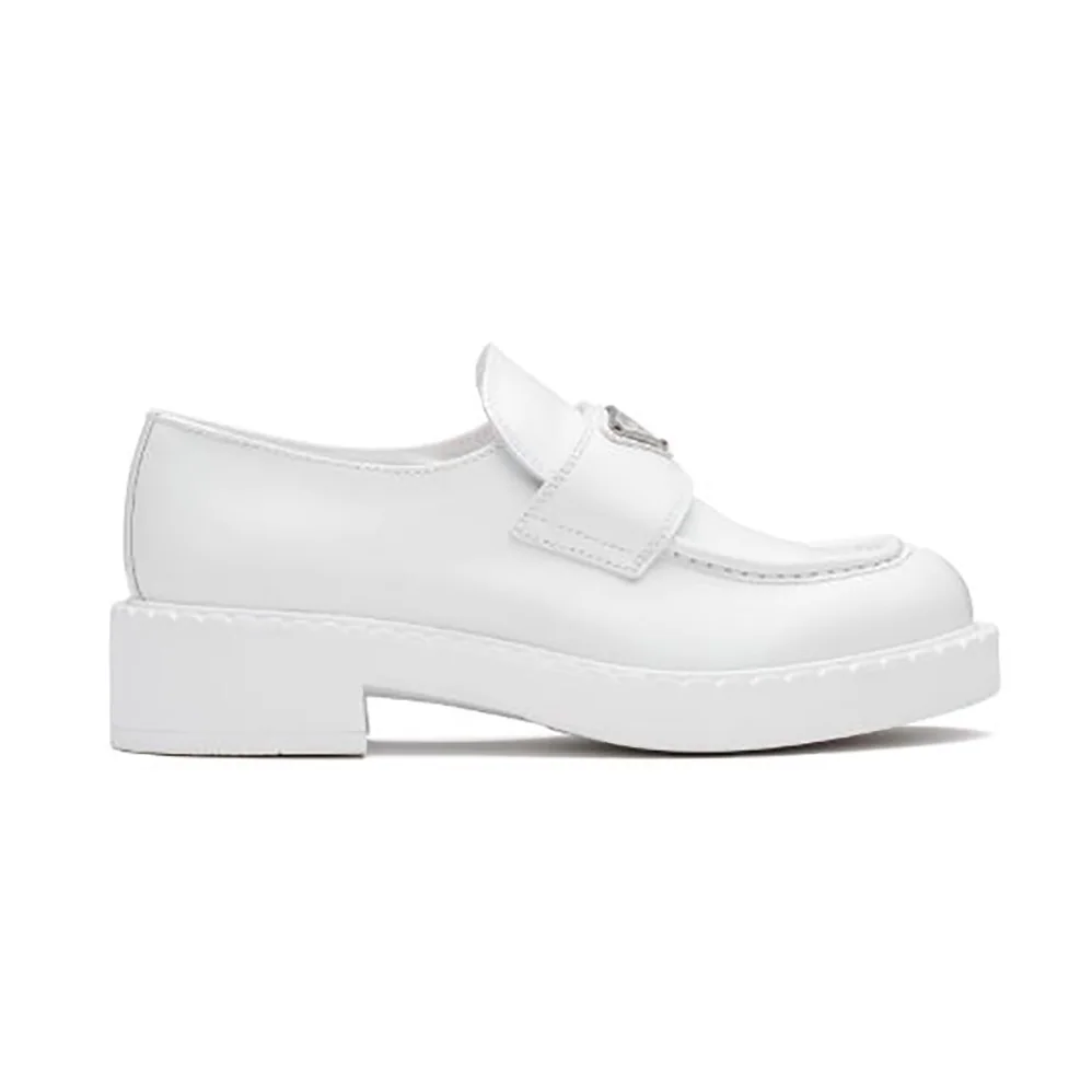Prada Brushed Leather Loafers for Women in White Prada Brushed Leather Loafers for Women in White