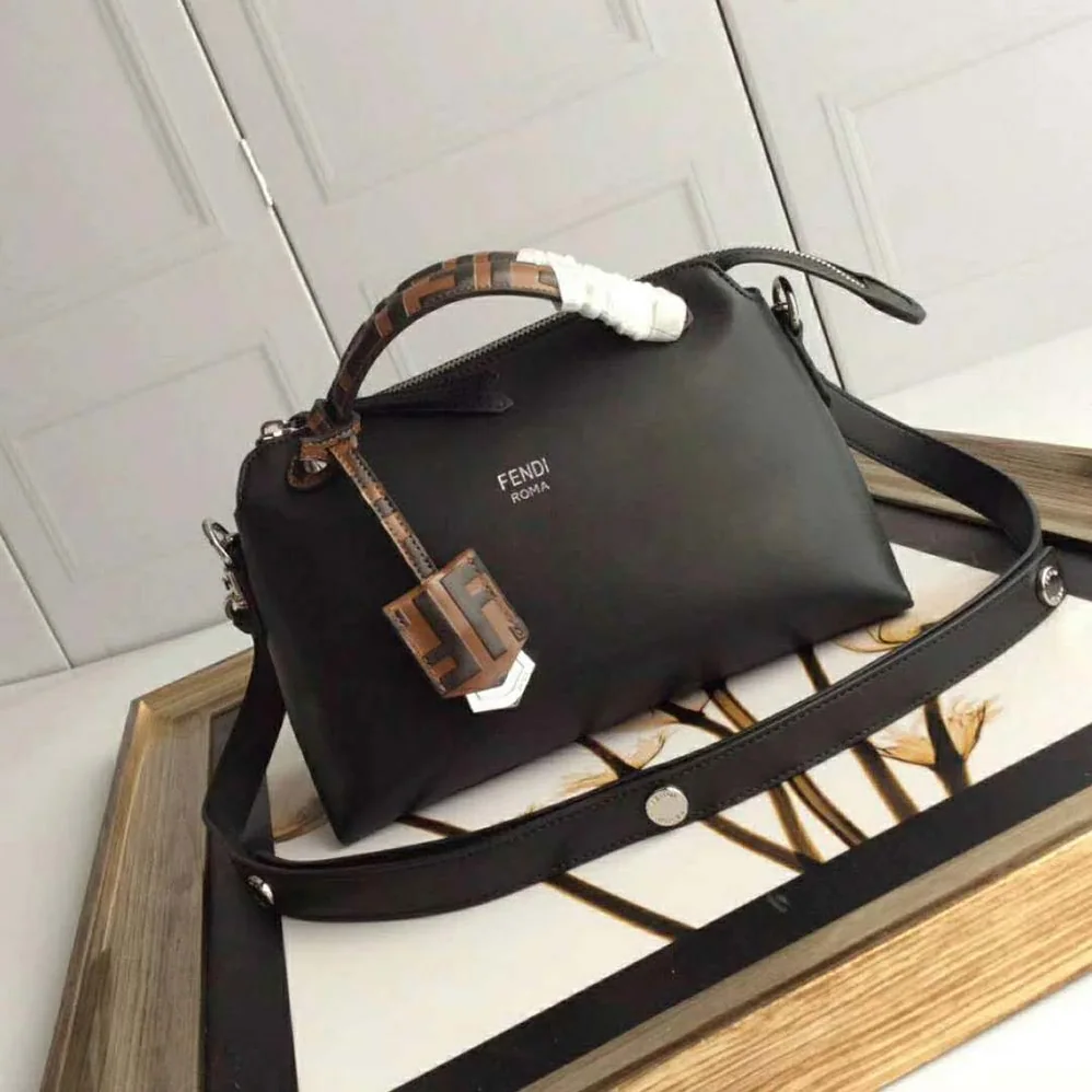 Fendi By the Way Regular Leather Boston Bag for Women in Black
