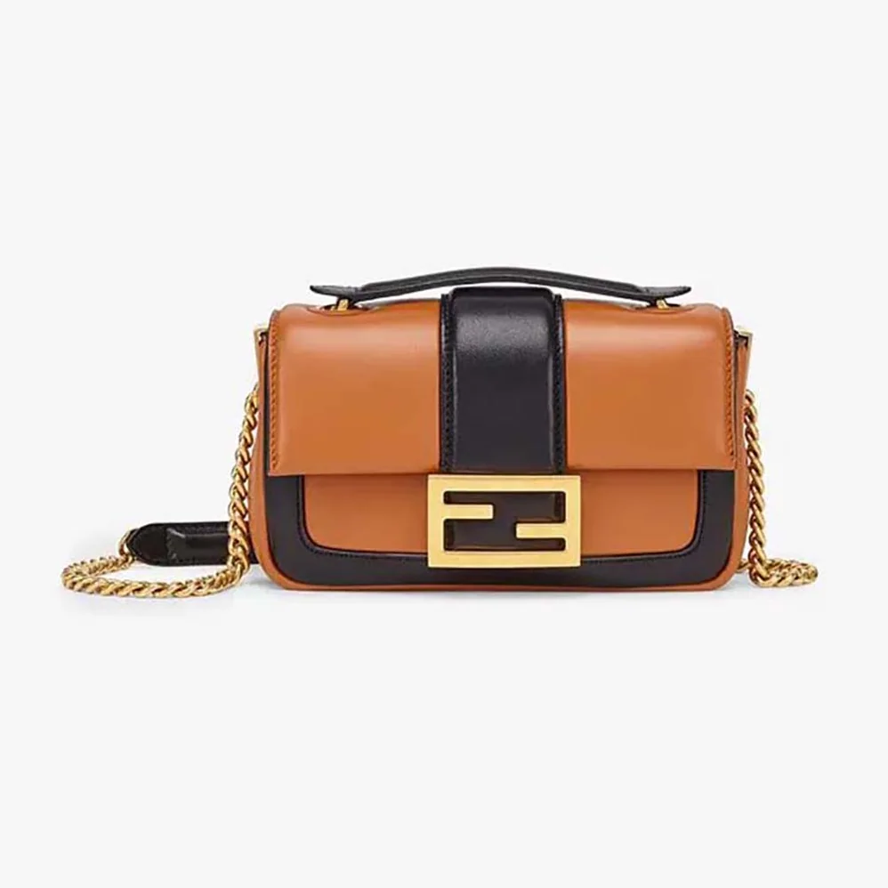 Fendi Mini Baguette Chain Brown and Black Nappa Leather Bag for Women