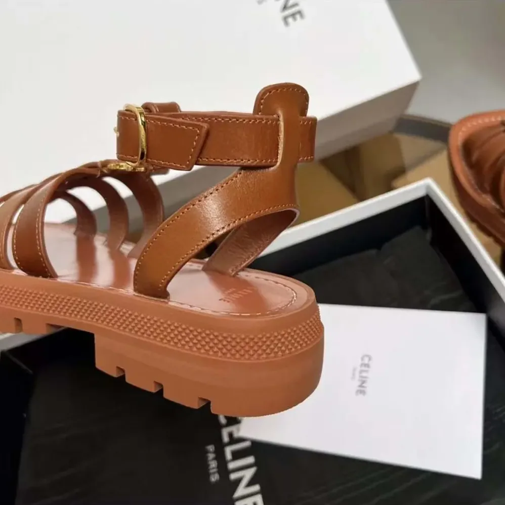 Celine Clea Triomphe Gladiator Sandal in Calfskin for Women in Vegetal Tanning