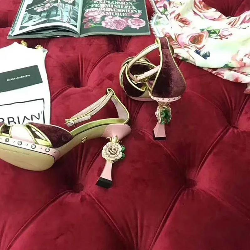 Dolce Gabbana D&G Shoes Sandalias De Raso Y Terciopelo Con Tacon Escultura 115mm Heel for Women