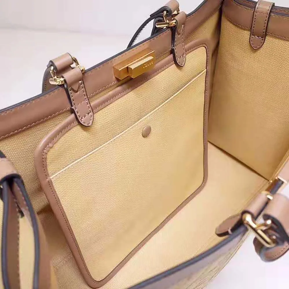 Fendi Peekaboo X for Women in Tote Beige Canvas Bag