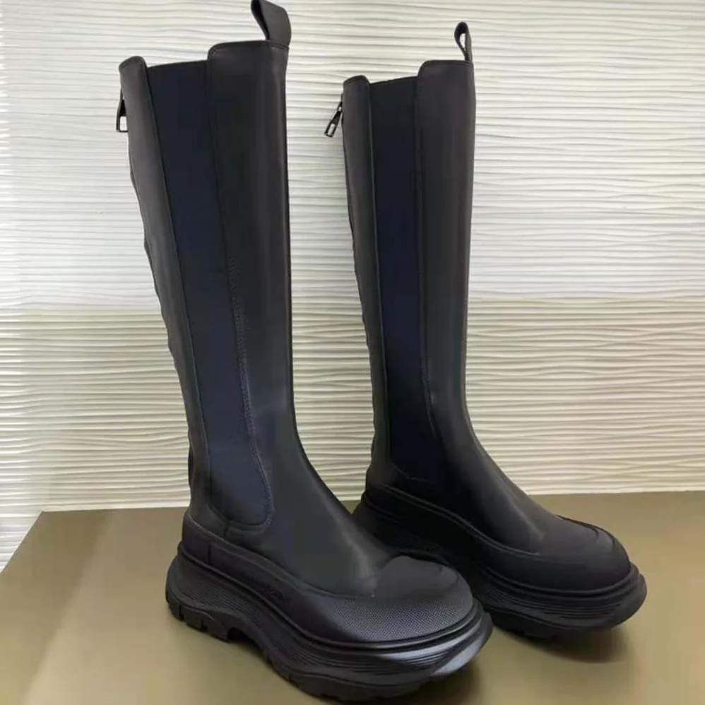 Alexander Mcqueen Tread Slick Knee High Boot in Black for Women