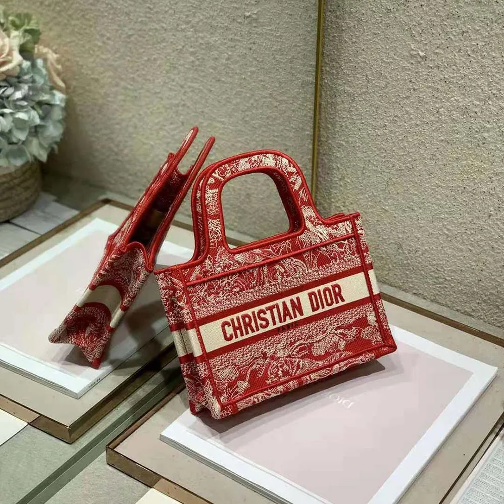 Dior Mini Dior Book Tote Fuchsia Toile de Jouy Reverse Embroidery for Women Dior Mini Dior Book Tote Fuchsia Toile de Jouy Reverse Embroidery for Women