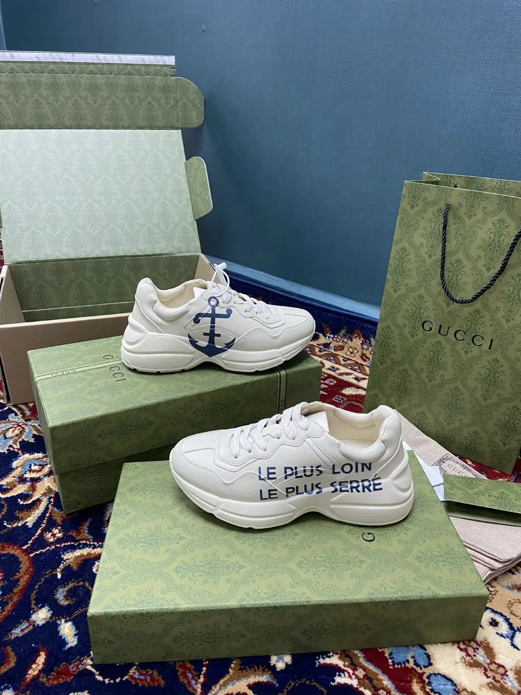 Gucci Rhyton Sneaker With Anchor White Ivory for Men Gucci Rhyton Sneaker With Anchor White Ivory for Men