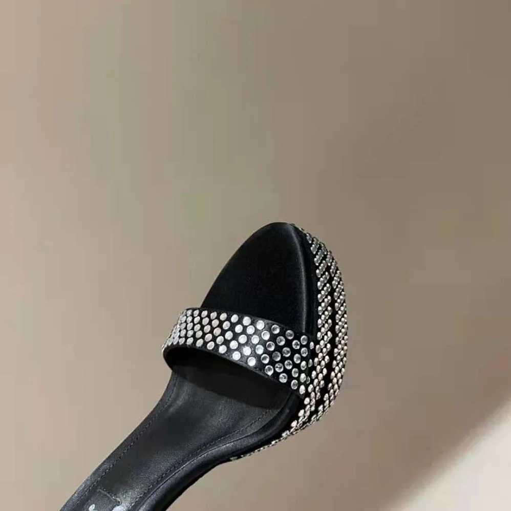 Dolce Gabbana D&G Satin Platform Sandals with Fusible Rhinestones for Women Dolce Gabbana D&G Satin Platform Sandals with Fusible Rhinestones for Women
