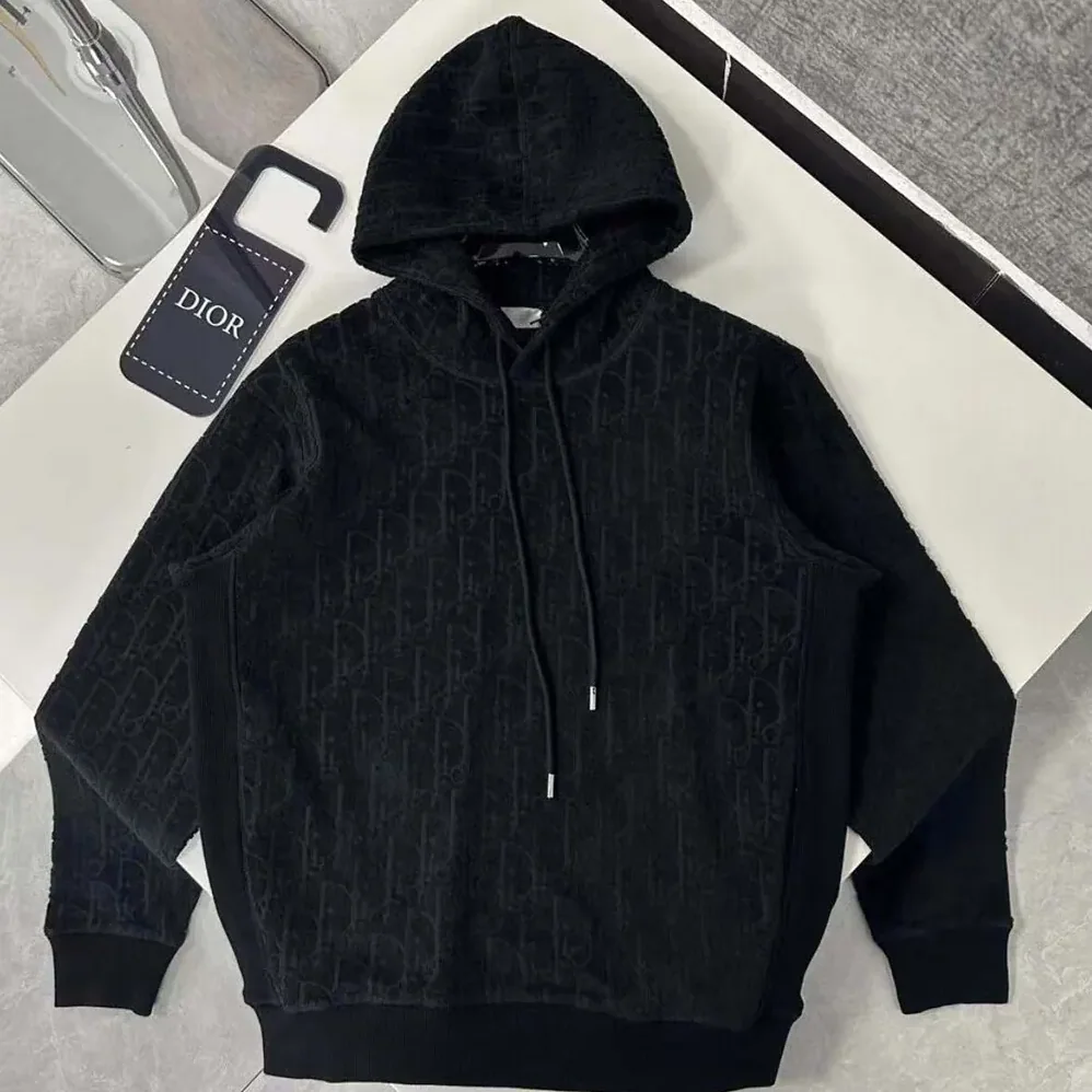 Dior Oblique Relaxed-Fit Hooded Sweatshirt Black Terry Cotton Jacquard for Men Dior Oblique Relaxed-Fit Hooded Sweatshirt Black Terry Cotton Jacquard for Men