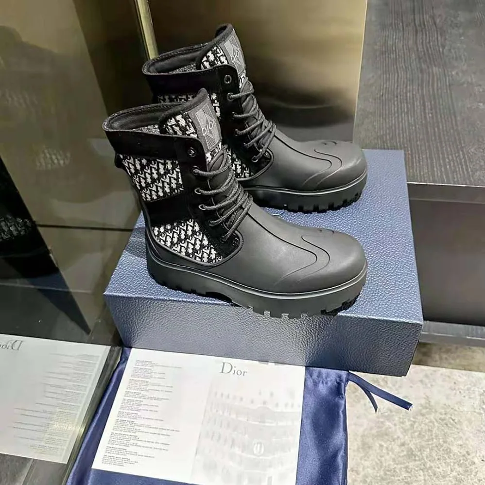 Dior Garden Lace-up Boot Beige and Black Dior Oblique Jacquard and Black Rubber for Men