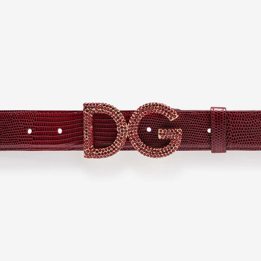 Dolce Gabbana D&G Belt in Iguana Print Calfskin for Women in Maroon Dolce Gabbana D&G Belt in Iguana Print Calfskin for Women in Maroon