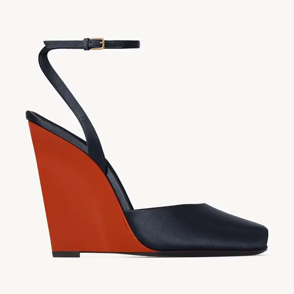 Saint Laurent YSL La Scandale Wedges in Satin Crepe for Women in Black Saint Laurent YSL La Scandale Wedges in Satin Crepe for Women in Black