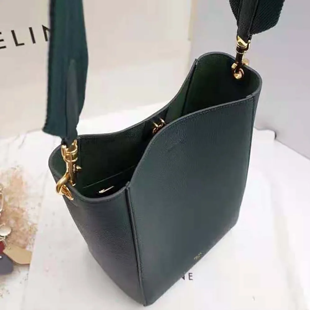 Celine Sangle Small Bucket Bag in Soft Grained Calfskin for Women in Green Celine Sangle Small Bucket Bag in Soft Grained Calfskin for Women in Green