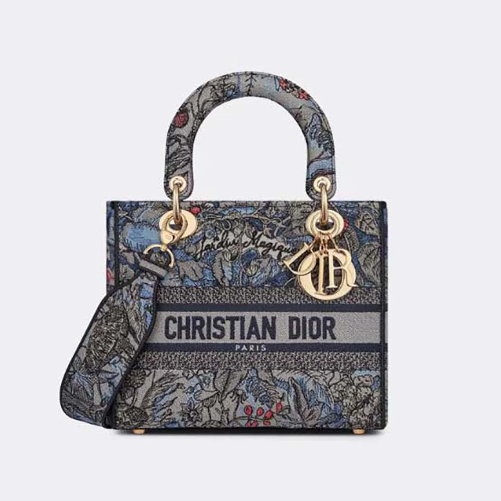 Dior Medium Lady D-lite Bag Denim Multicolor Dior Jardin Magique Embroidery for Women