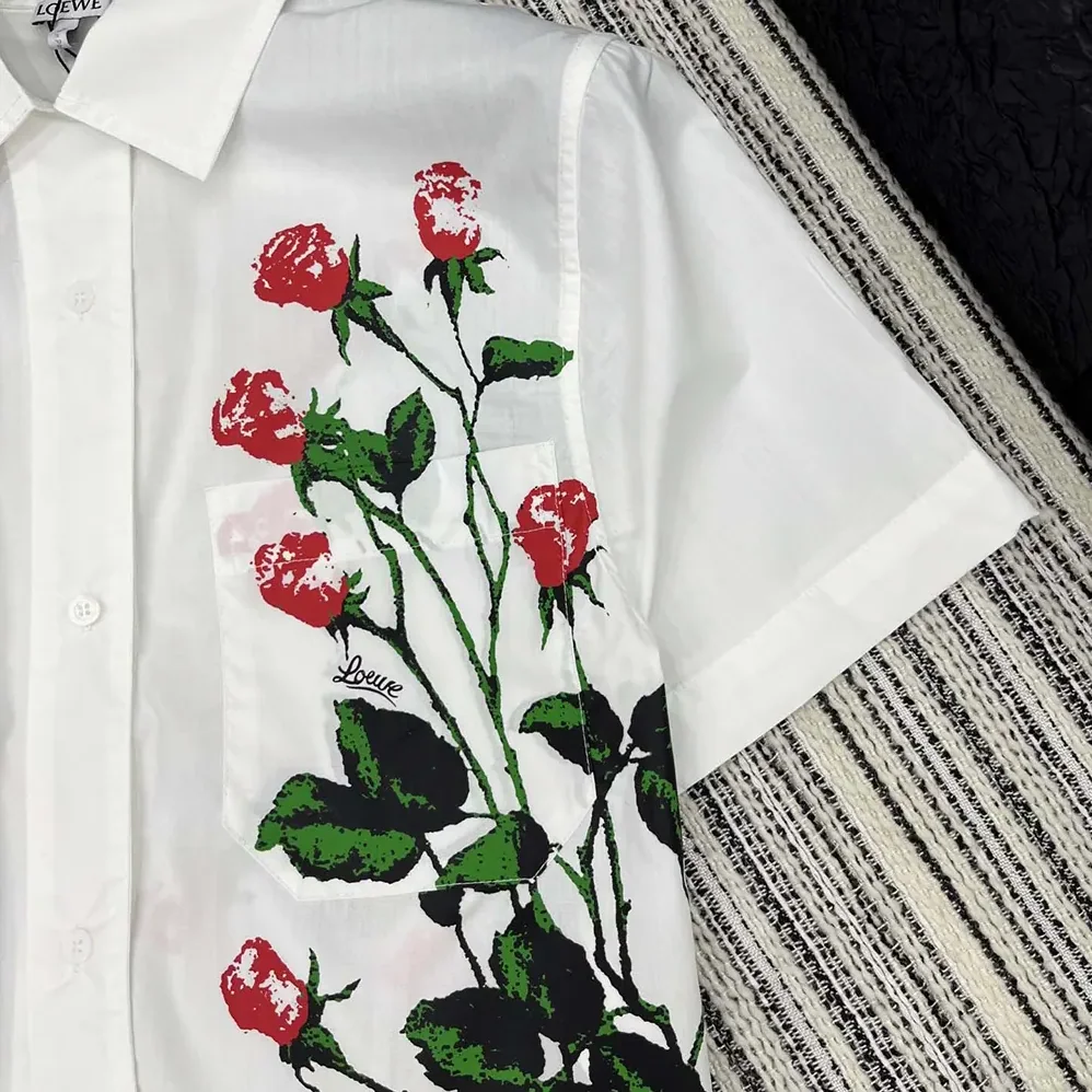 Loewe Short Sleeve Shirt in Cotton for Women in White Loewe Short Sleeve Shirt in Cotton for Women in White