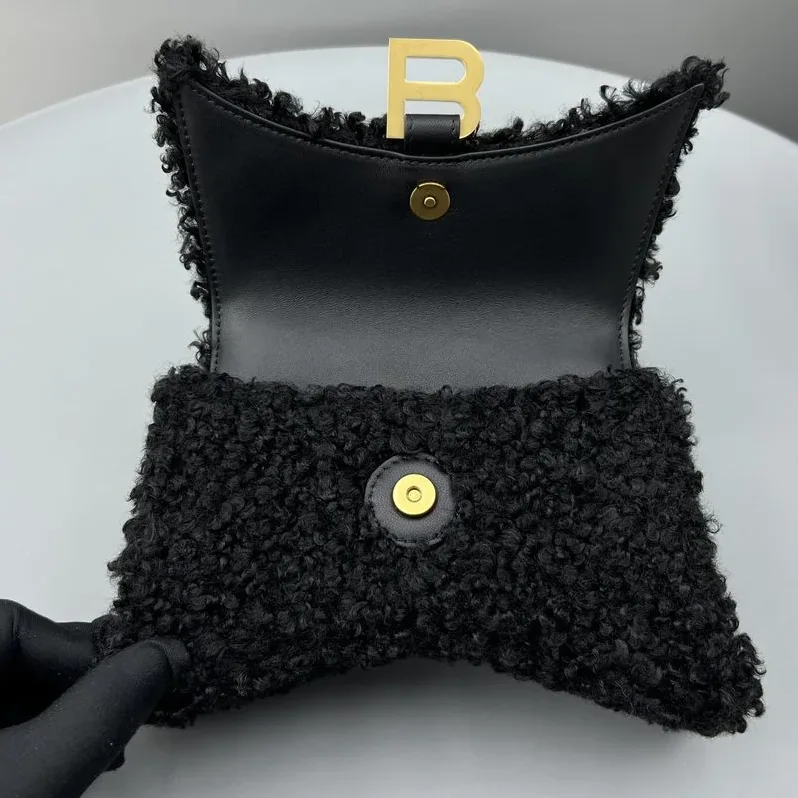 Furry Hourglass Small Handbag Black in Grey/Pink / Furry Hourglass Small Handbag Black in Grey/Pink /