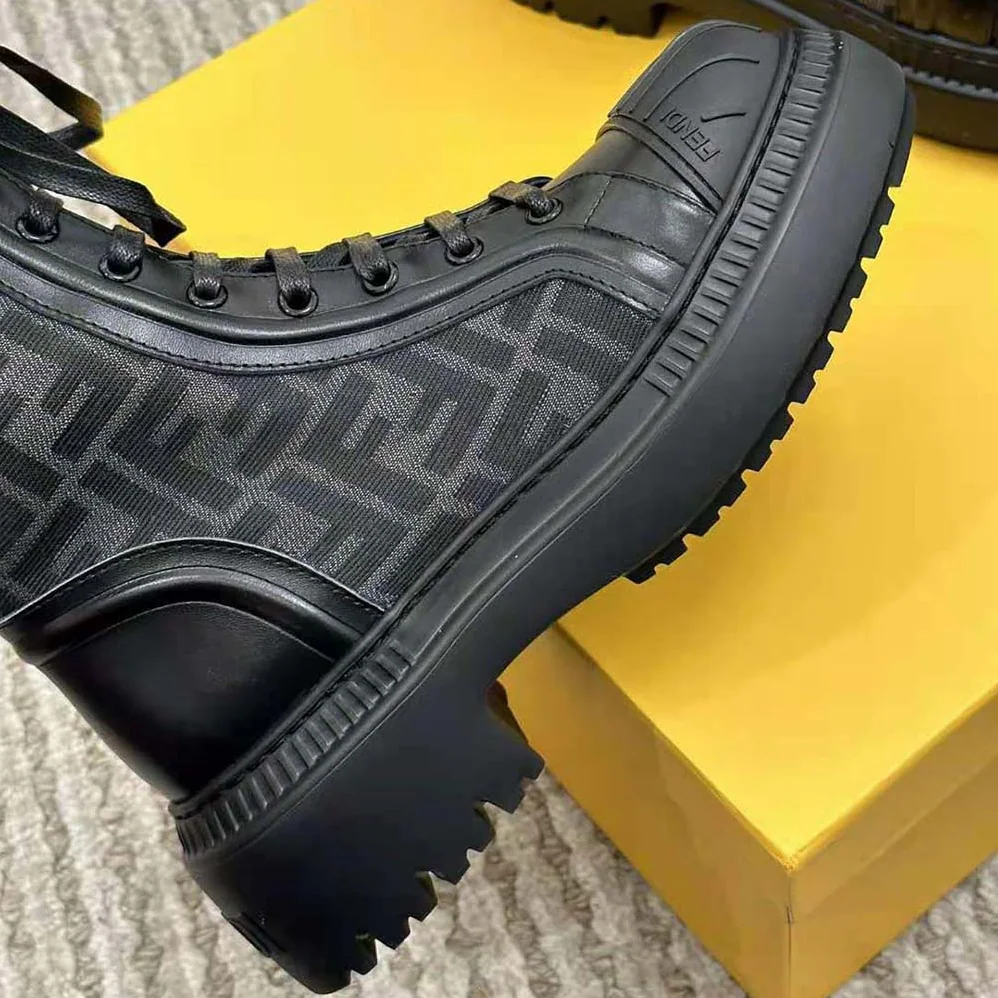 Fendi Domino Black Leather Biker Boots for Women