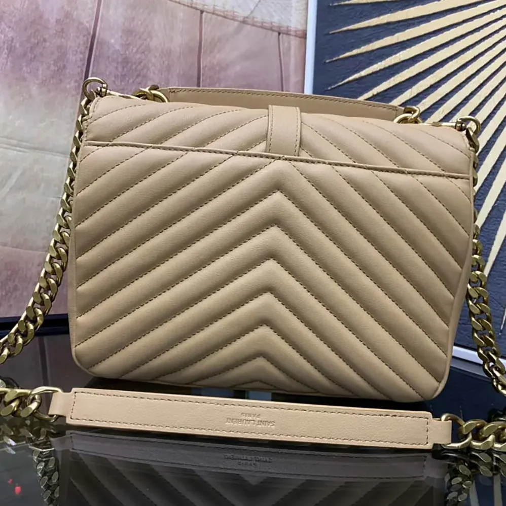 Saint Laurent YSL College Medium in Quilted Leather for Women in Beige Saint Laurent YSL College Medium in Quilted Leather for Women in Beige