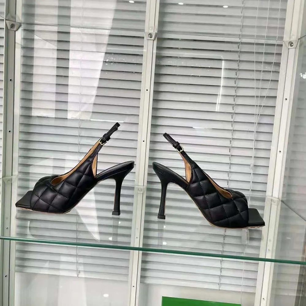 Bottega Veneta Padded Slingback Sandal in 9 cm Heel Height for Women in Black Bottega Veneta Padded Slingback Sandal in 9 cm Heel Height for Women in Black