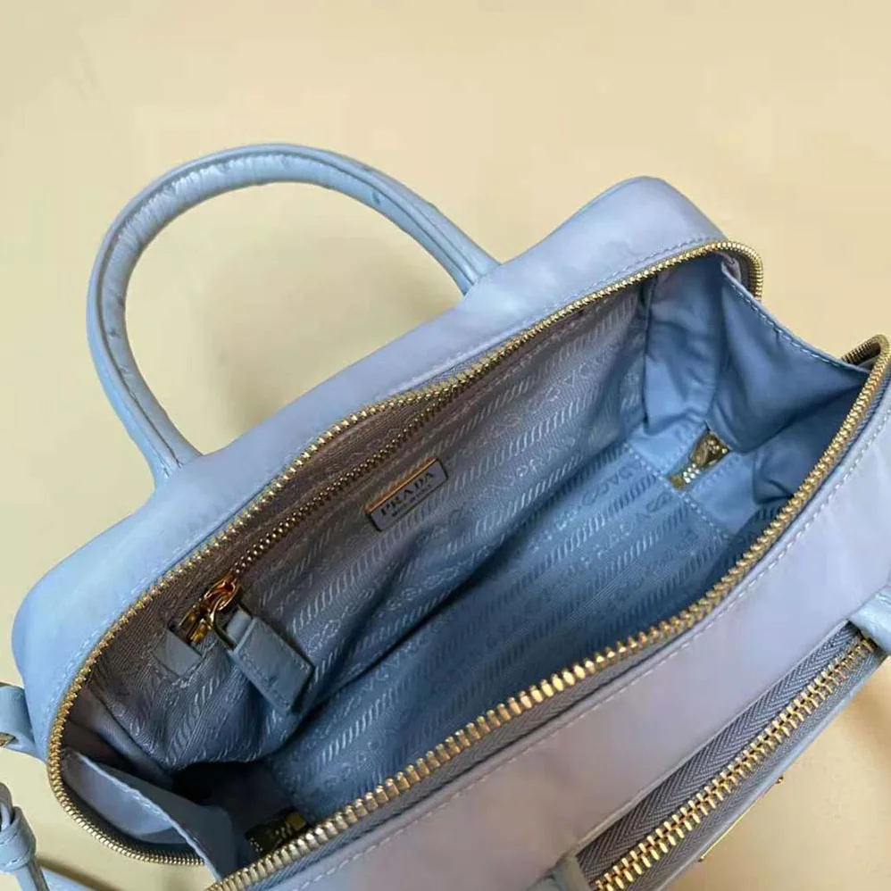 Prada Re-Nylon and Ostrich Leather Two-handle Bag for Women in Blue