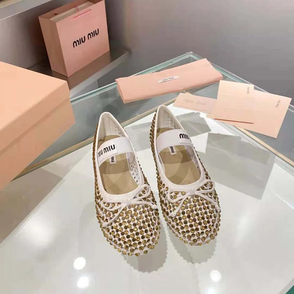 Miu Miu Satin Ballerinas for Women in Gold