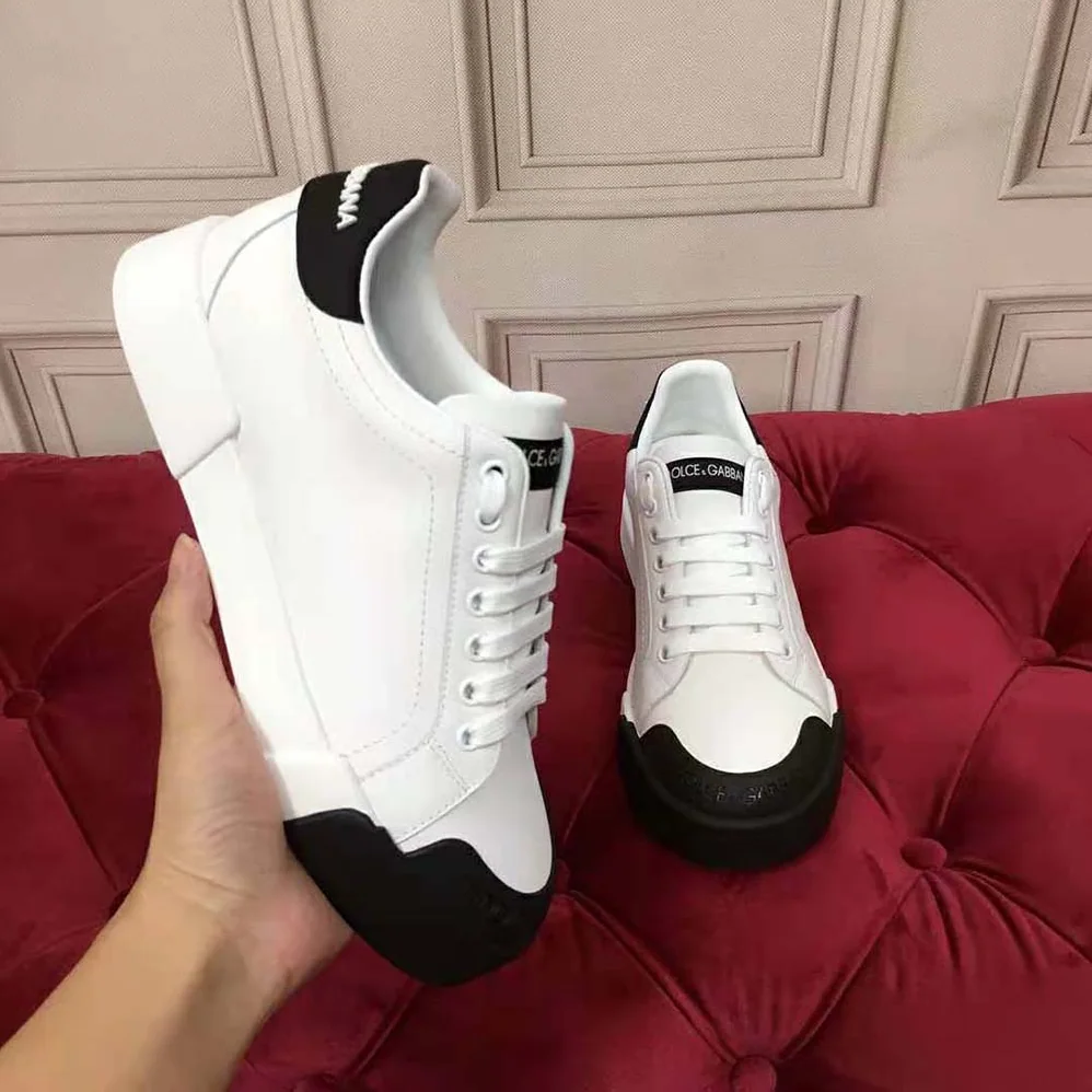 Dolce Gabbana D&G Portofino Sneakers in Nappa Leather and Rubber Toe-Cap for Women in Black