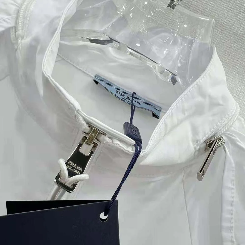 Prada Hooded Poplin Dress with Embroidered Triangle Logo for Women