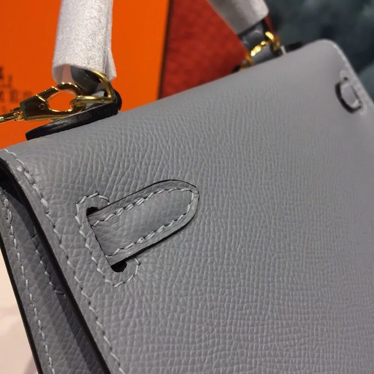 Hermes Kelly Mini Top Handle Bag in Bleu Glacier Gold Hardware