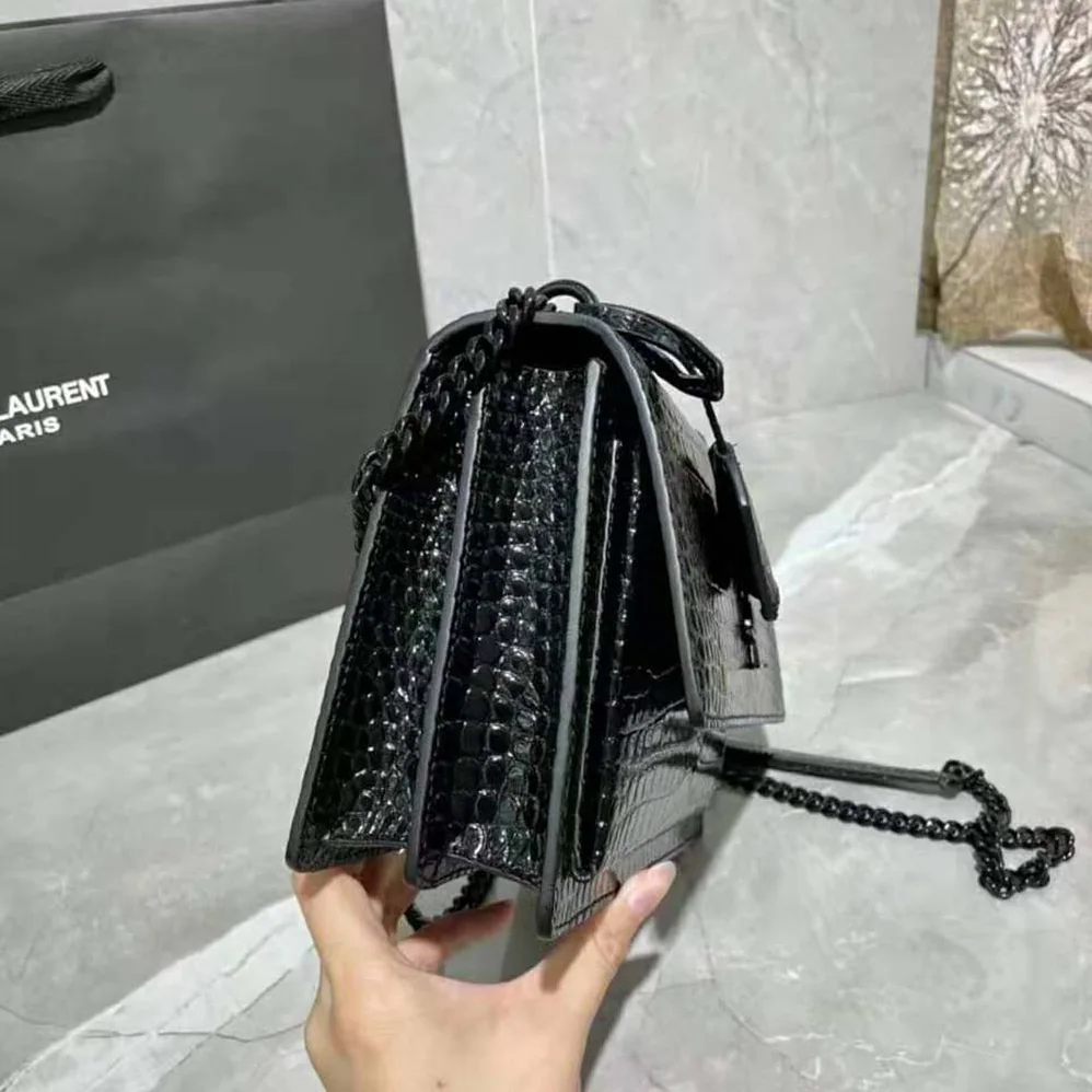 Saint Laurent YSL Sunset Medium in Crocodile Embossed Shiny Leather for Women