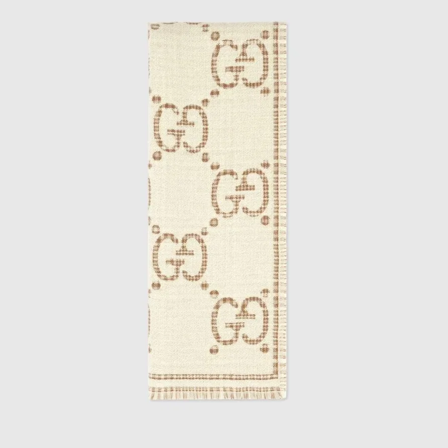 Gucci GG Jacquard Scarf Ivory And Beige / Gucci GG Jacquard Scarf Ivory And Beige /