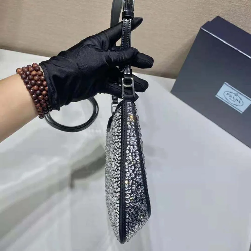 Prada Cleo Satin Bag with Appliques for Women in Black