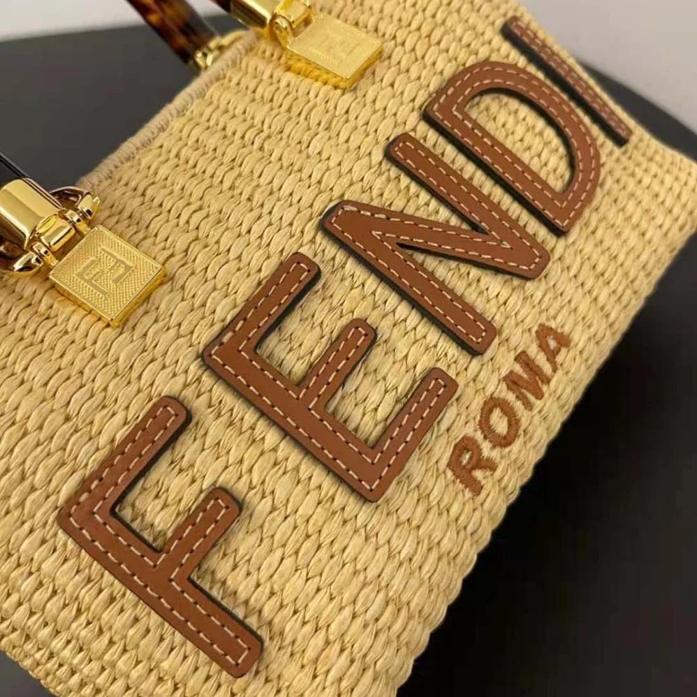 Fendi By The Way Mini Natural Straw Small Boston Bag for Women