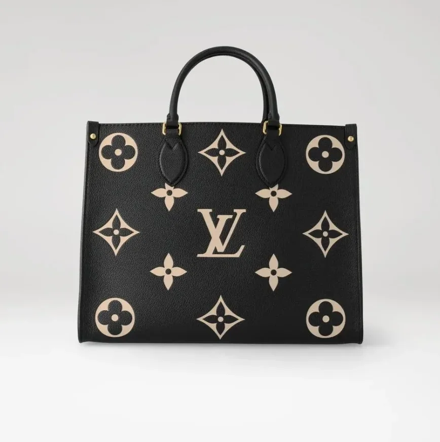 Louis Vuitton OnTheGo MM Tote Bag in Black/Beige Gold Hardware