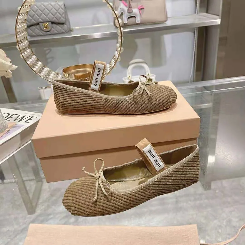 Miu Miu Corduroy Ballerinas with Knit Logo for Women Miu Miu Corduroy Ballerinas with Knit Logo for Women